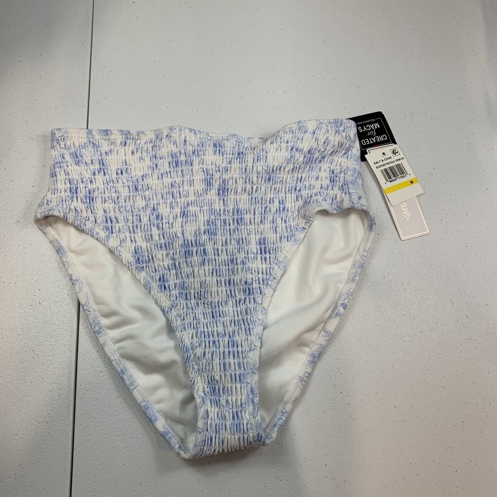Salt & Cove Junior's Swim Bikini Bottom‎ M Toile Blue Floral Smocked High Waist